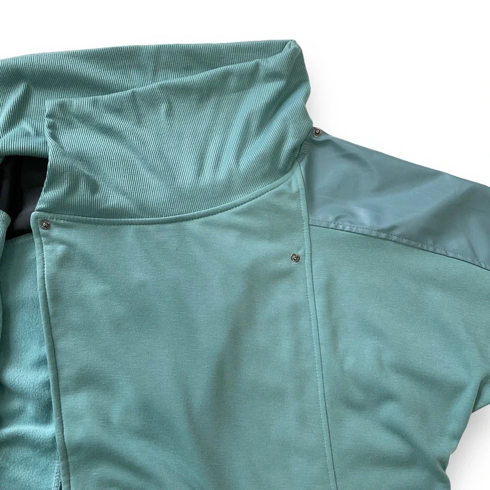TAHARI Sport Jacket Women 1X Green Long Sleeve Knit Mixed Media Wrap Snap NWT